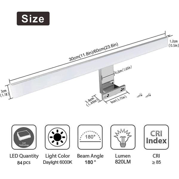 OBOSOE LED spegellampa 30cm IP44, 4000K neutralvitt, vattentät badrumslampa utan flimmer