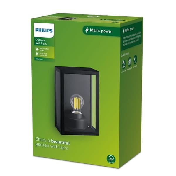Utomhusapplikation - PHILIPS - ALZOR - E27 - IP44 - Aluminium, Glas - Svart