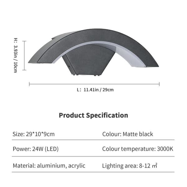 OBOSOE LED-seinävalaisin ulkokäyttöön 24W IP65 liiketunnistimella, lämmin valkoinen valo puutarhaan ja terassille