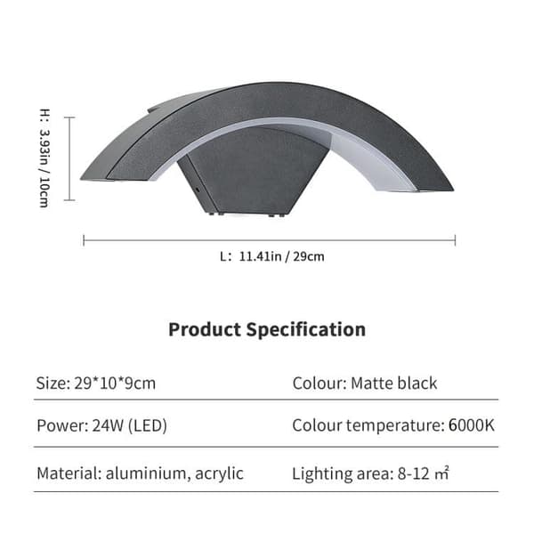 OBOSOE LED-seinävalaisin ulkokäyttöön 24W IP65 liiketunnistimella, lämmin valkoinen valo puutarhaan ja terassille