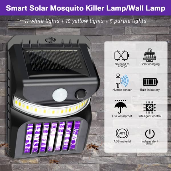 OBOSOE 8-pack 3-i-1 Solcells Insektslampa, UV Mördar, LED Rörelsesensor & Fälla för Myggor