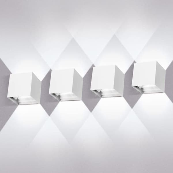 OBOSOE 4-pak 12W LED væglamper udendørs, justerbar vinkel, IP65, 6500K naturligt hvidt lys