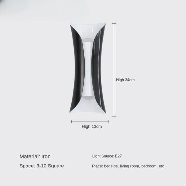 Vägglampa, E27 ljuskälla, 2 ljusarmaturer, järnmaterial,Svart -B