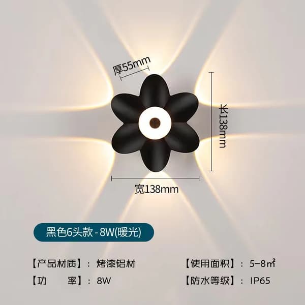 Vägglampa, Aluminium Material, Touch On/Off Strömbrytare, LED Ljuskälla,vitt ljus, Svart-10W