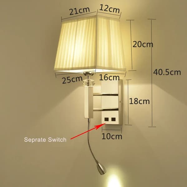 Vägglampa, LED-lampor, tygskärm, väggmonterad,med E27-lampa, vägglampa NO2