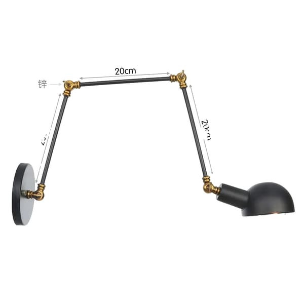 Vägglampa, Vintage-stil, Justerbar arm, Metallkonstruktion,0-5W, Guld Svart