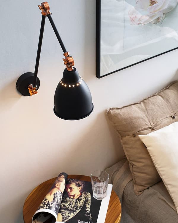 Væglampe Grafitgrå Kobber Metal Lampeskærm Justerbar Lang Svingarm Moderne Læselampe til Stuen Retro Design Lampet til Pigeværelse Indretning
