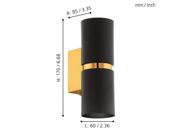 EGLO Passa, Ytmonterad, Cylinder, GU10, 3000 K, IP20, Svart, Guld