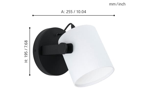 EGLO HORNWOOD 1 wall light, Ytmonterad, 1 lampor, E27, IP20, Svart, Vit