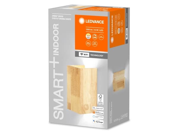 LEDVANCE SMART+ Orbis Wall, Smartvegglampe, Wi-Fi, Tre, LED, Polykarbonat (PC), Tre, Ikke-utskiftbare pærer