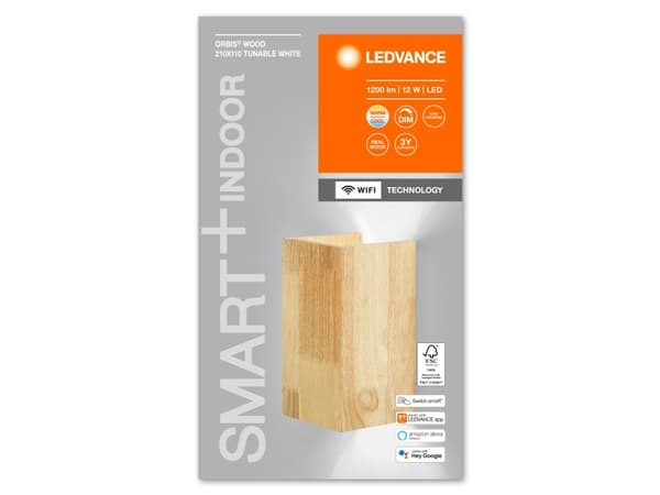 LEDVANCE SMART+ Orbis Wall, Smartvegglampe, Wi-Fi, Tre, LED, Polykarbonat (PC), Tre, Ikke-utskiftbare pærer