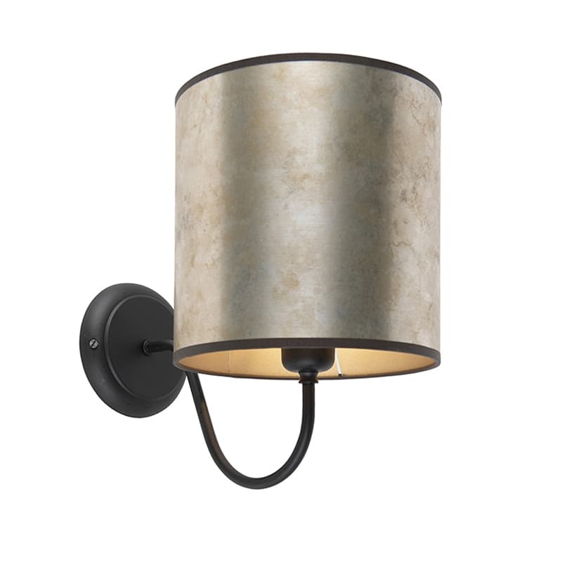 Klassisk vägglampa svart med zink velour skugga - Matt
