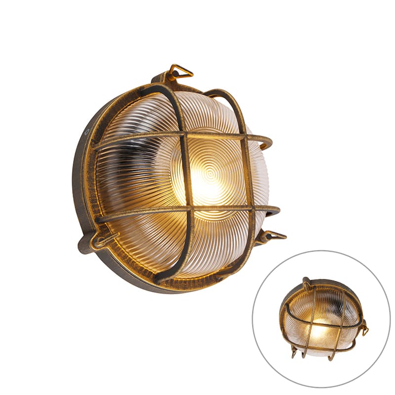 Vägg- och taklampa guld / mässing rund IP44 - Noutica