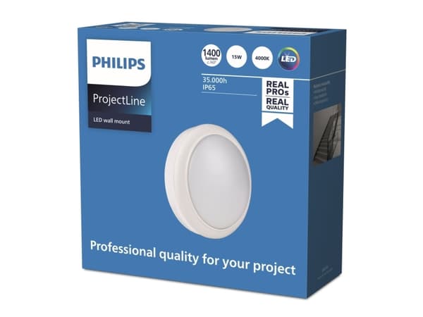 Philips Veggmontering, Overflatebehandlet, Rund, 1 ampuller, 4000 K, IP65, Hvit