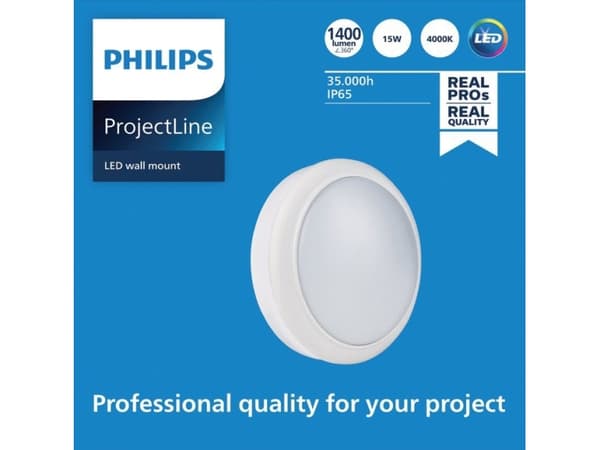 Philips Veggmontering, Overflatebehandlet, Rund, 1 ampuller, 4000 K, IP65, Hvit