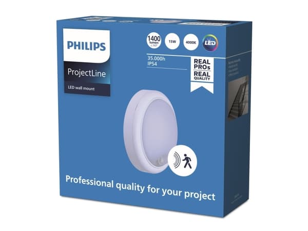 Philips Väggfäste, Ytmonterad, Rund, 1 lampor, 4000 K, IP54, Vit