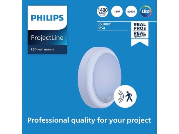 Philips Väggfäste, Ytmonterad, Rund, 1 lampor, 4000 K, IP54, Vit