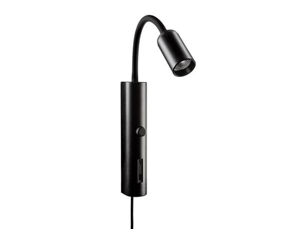 SG ARMATUREN Tube Wall Sort USB 350lm 2700K Ra 98 Integreret lysdæmper