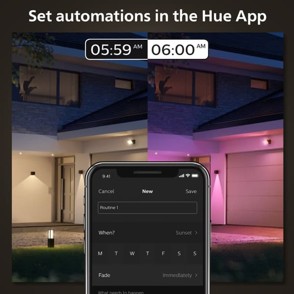 Philips Hue Resonate nedovervendt vegglampe hvit og Colour Ambiance svart