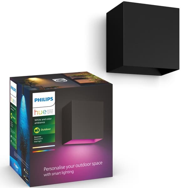 Philips Hue Resonate nedovervendt vegglampe hvit og Colour Ambiance svart