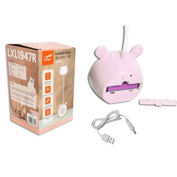LED Teddy bear skrivbord/nattlampa 3W, 3000/4500/6000K, justerbar, 1200mAh Rosa