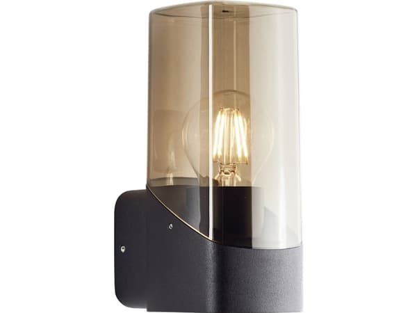 Brilliant Minou 44310/93 Udendørs vægbelysning E27 Sort, Røgglas