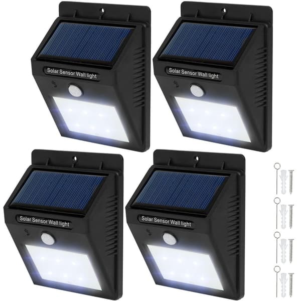 4 LED Solar vägglampor med rörelsedetektor - svart