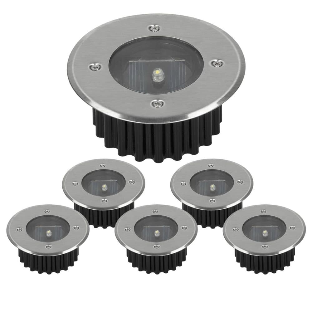 6x sol-LED-forsænket have-spotlight forsænket gulvlampe rundt