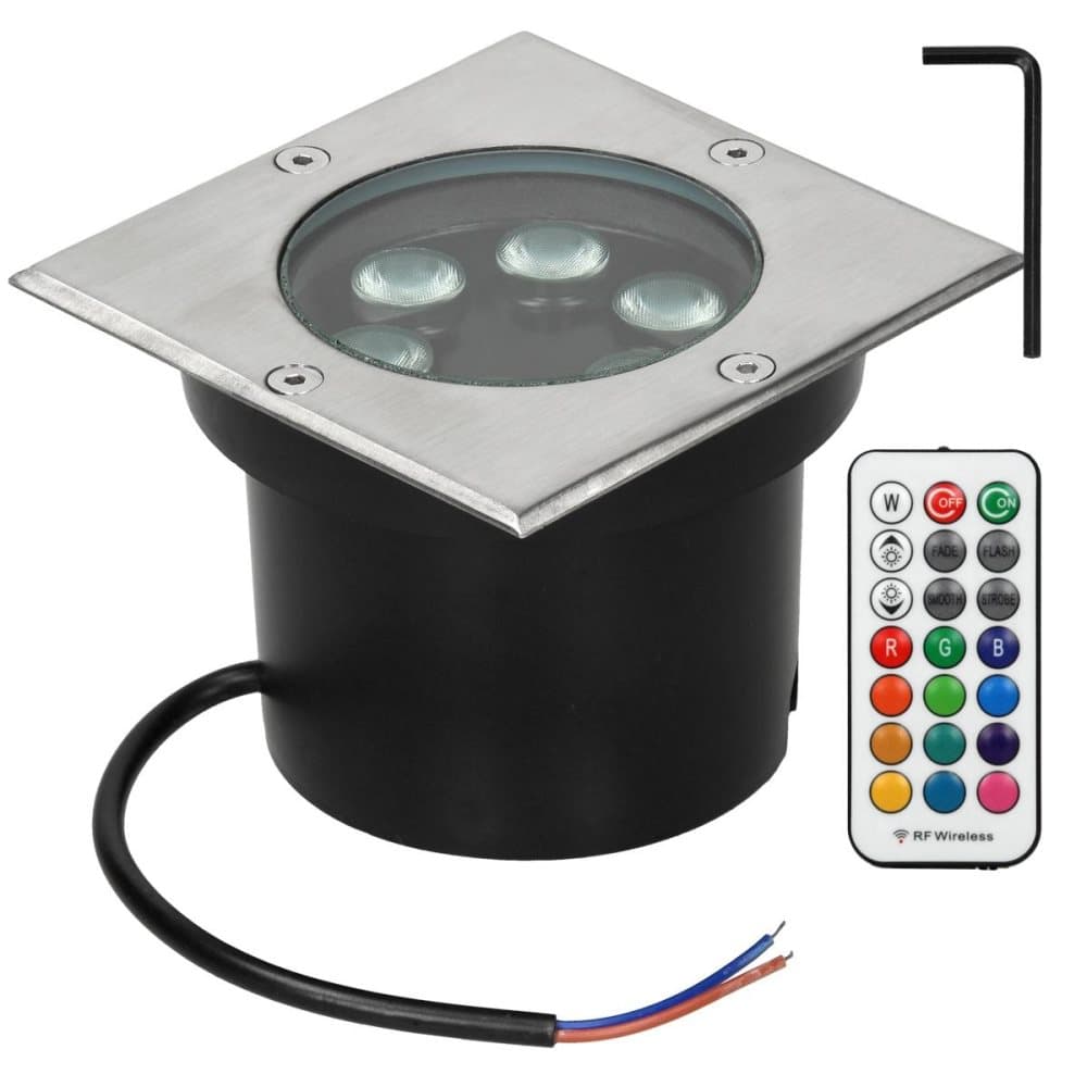 ECD Germany 8 kpl LED Jalkalamput RGBW kaukosäätimellä - 5W - 230 - neliö - ruostumatonta terästä - IP67 - Himmennettävä - Ulkoilma Puutarha -