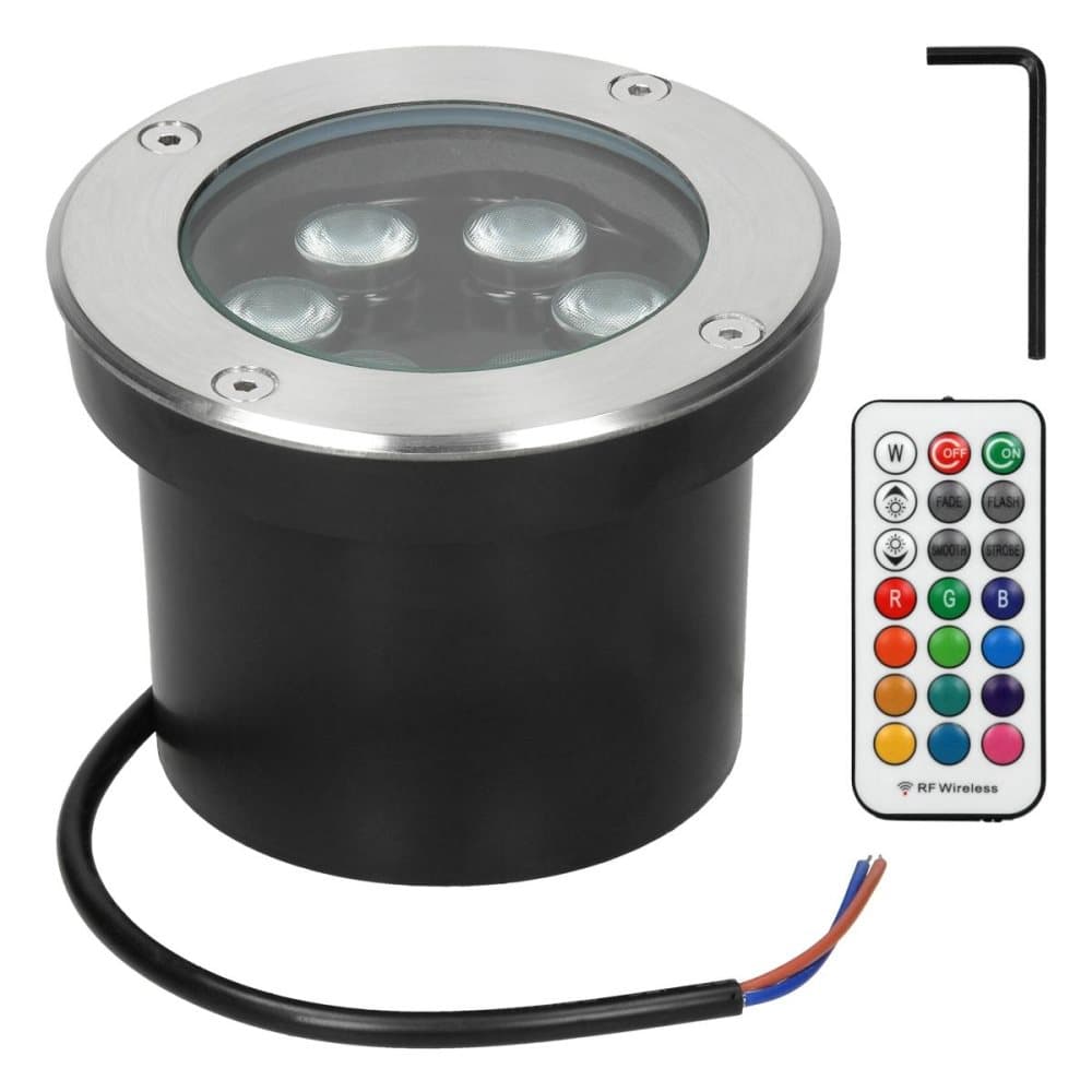ECD Germany 8 kpl LED Jalkalamput RGBW kaukosäätimellä - 5W - 230V - pyöreä - teräs - IP67 - Himmennettävä - Ulkoilma Puutarha - lattiavalaisin