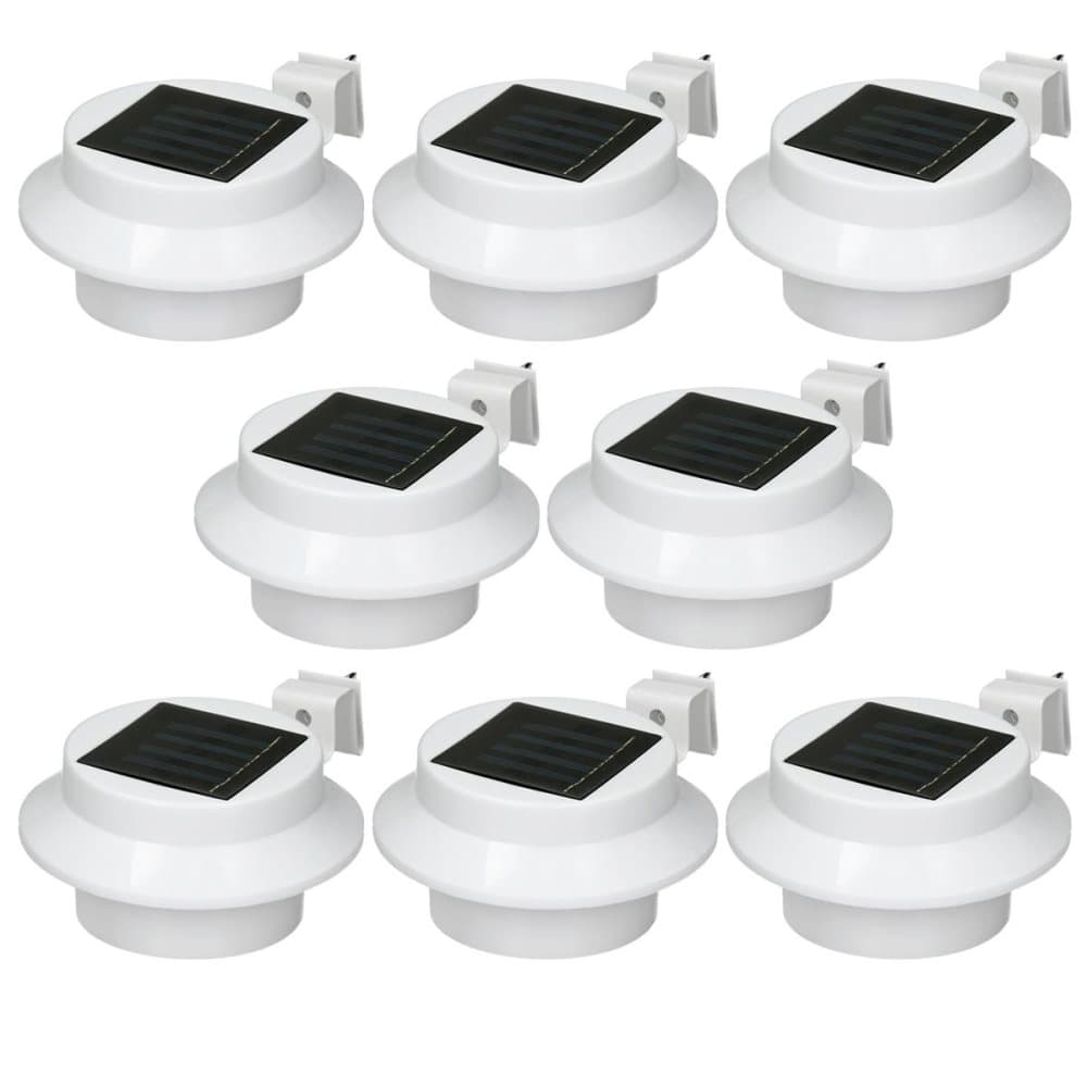 ECD Germany 8 LED-aurinkokouruvalaisin 3LED kylmä valkoinen - valkoinen - IP44 - ulkokäyttöön - kourulamppu kouru valaistus kourut aurinkolamput