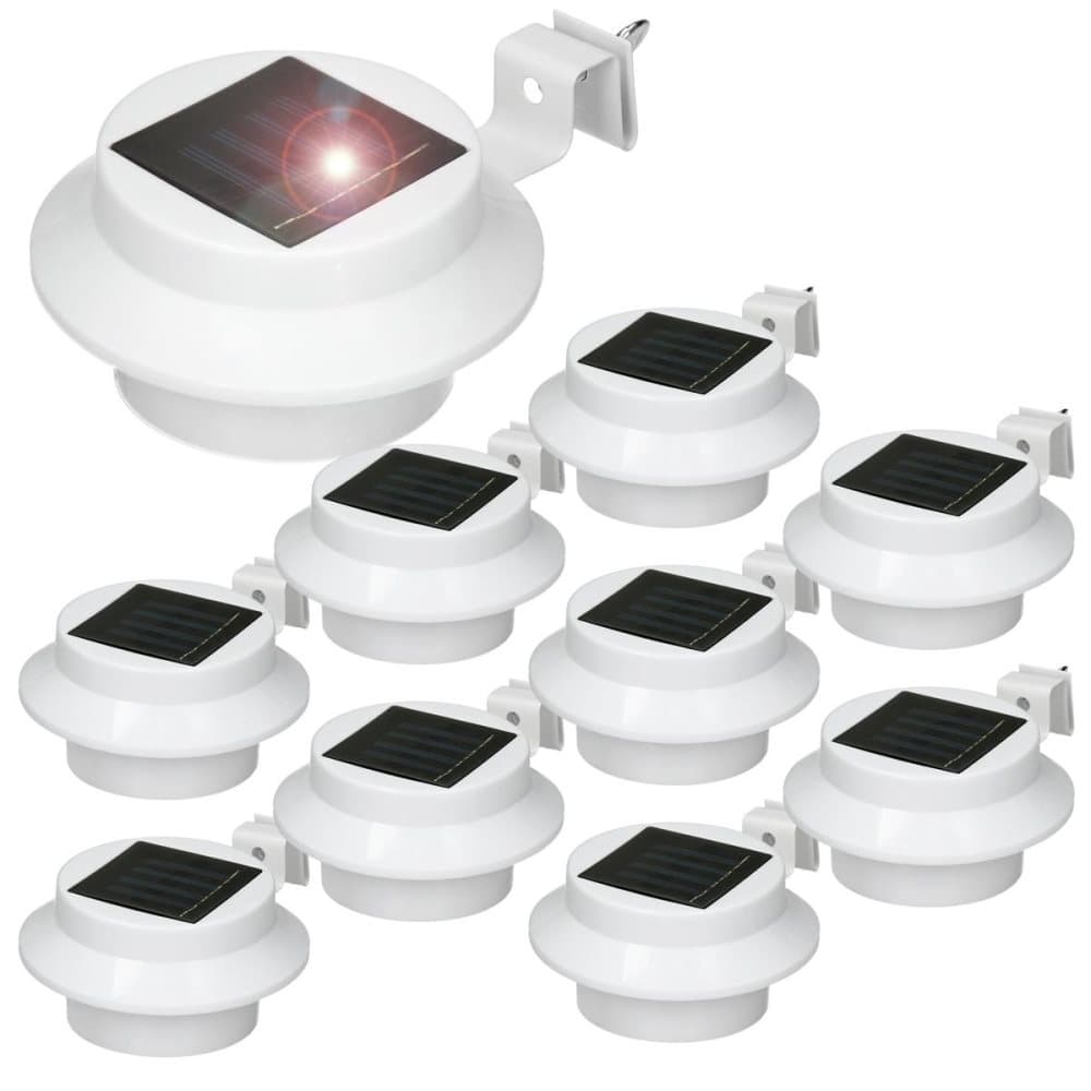 ECD Germany 10 LED-aurinkokennot 3LED: n kylmävalkoinen - valkoinen - IP44 ulkokäyttöön - kourulamppu kouruvalaisimet kourut aurinkolamput aurinkovalo