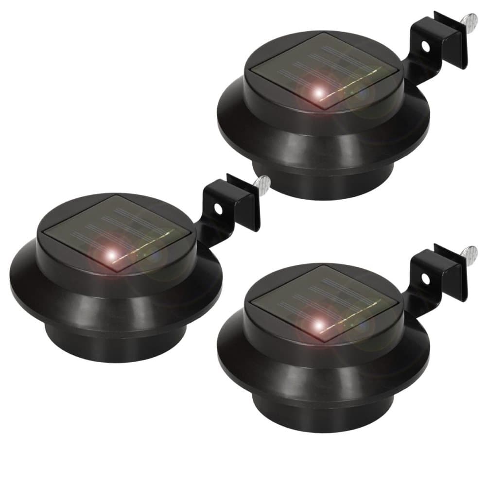 ECD Germany sæt med 3 LED solrendelys 3LEDs kold hvid - sort - IP44 - udendørs - tagrendelampe tagrendebelysning tagrender solcellelamper sollys lys
