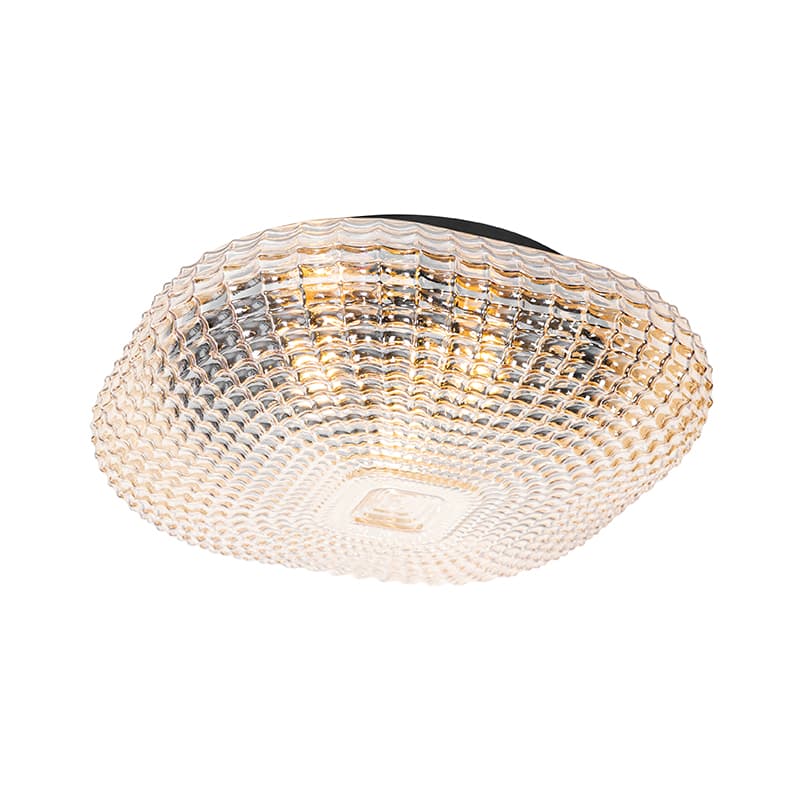 Klassisk taklampa svart med bärnstensfärgat glas 40 cm IP44 - Damian