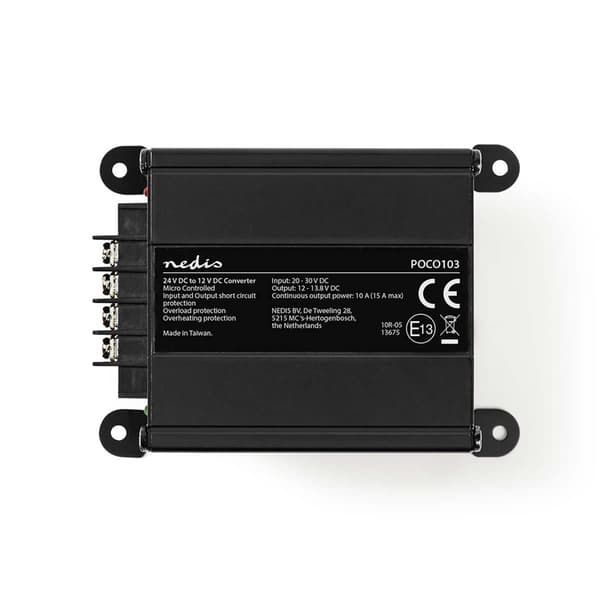 Nedis Strøm Converter | Bil Drevet | 24 V DC | 12 V DC | 120 W | Skru Terminal | Equalizer med sikring | Sort