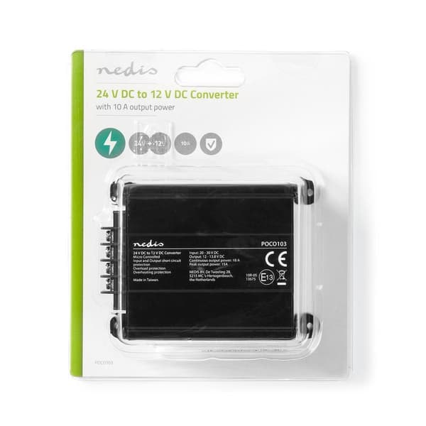 Nedis Strøm Converter | Bil Drevet | 24 V DC | 12 V DC | 120 W | Skru Terminal | Equalizer med sikring | Sort