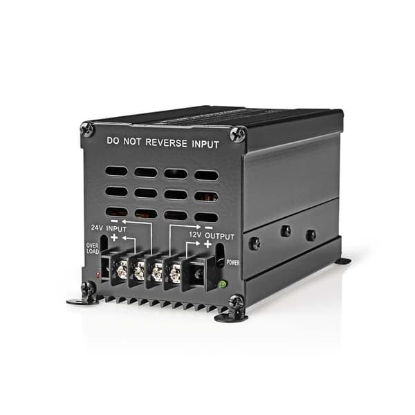 Nedis Ström omvandlare | Bildriven | 24 V DC | 12 V DC | 240 W | Skruvterminal | Utrustad med en säkring | Svart