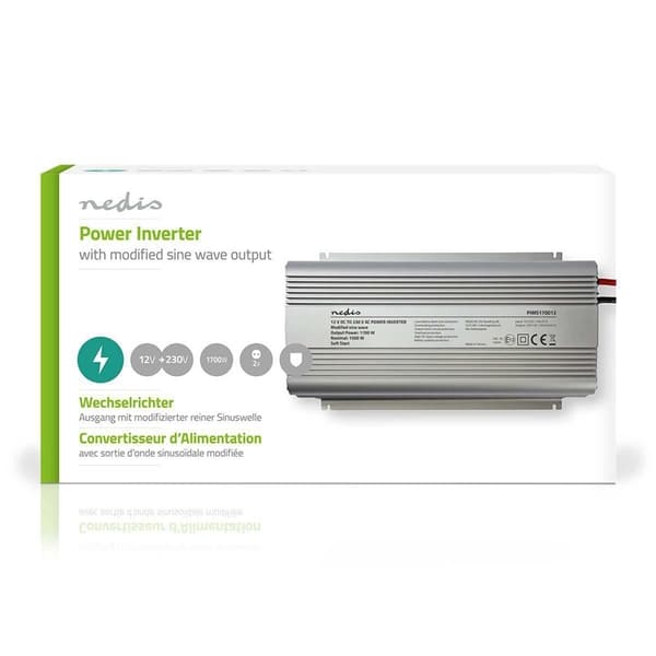Nedis Invertteri Muunnettu Siniaalto | Tulojännite: 12 V DC | Laitteen lähtövirran liittimet: Type F (CEE 7/3) | 230 V AC 50 Hz | 1700 W | Lähtöliitän