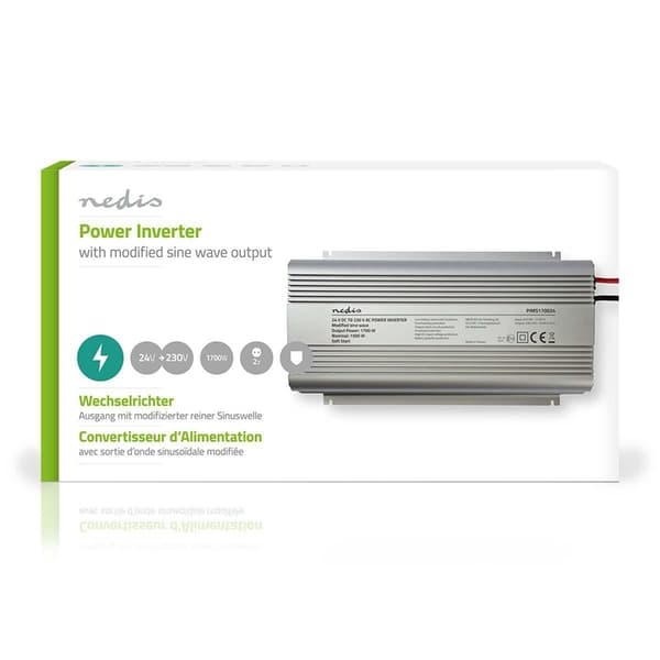 Nedis Power Inverter Modifisert sinusbølge | Inngangsspenning: 24 V DC | Enhetens strømuttak: Type F (CEE 7/3) | 230 V AC 50 Hz | 1700 W | Topp effekt