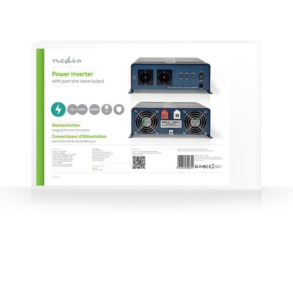Nedis Power Inverter Pure Sine Wave | Inngangsspenning: 12 V DC | Enhetens strømuttak: Type F (CEE 7/3) | 230 V AC 50 Hz | 2000 W | Topp effekt: 4000