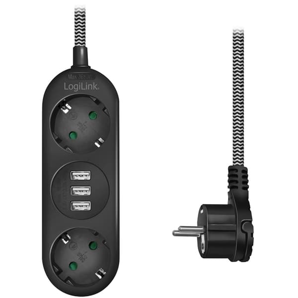 LogiLink Grenuttag Jordat 3vägs 3xUSB F