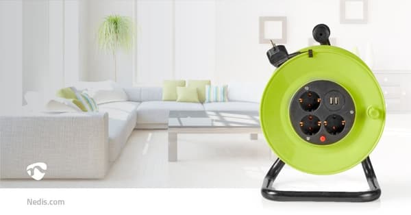 Nedis kabeltromle | Stikprop med sidebens jord | 25.0 m | 3000 W | 16 A | Slags jordforbindelse: Sidekontakter | 230 V AC 50/60 Hz | Kontakt Vinkel: 9