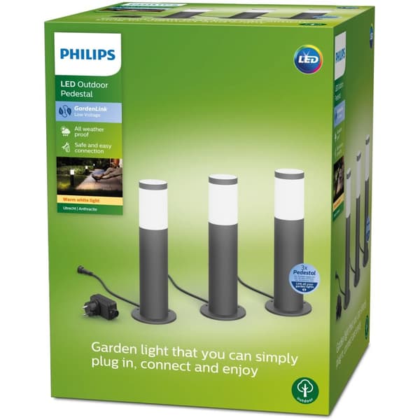 Philips GardenLink Startkit Piedestal Varmvit 600 lm 3-pack Antracit