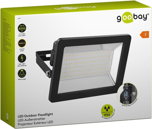 Goobay Utendørs LED-lyskaster, 100 W med 8500 lm, nøytralt hvitt lys (4000 K) og M16-kabelgjennomføring, egnet for utendørs bruk (IP65)
