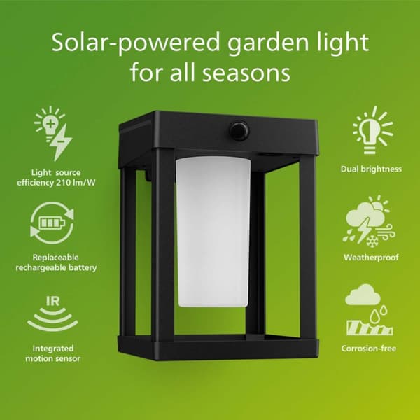 Philips Camill Vägglampa Solcell Ultra Efficient LED 25lm/250lm Svart