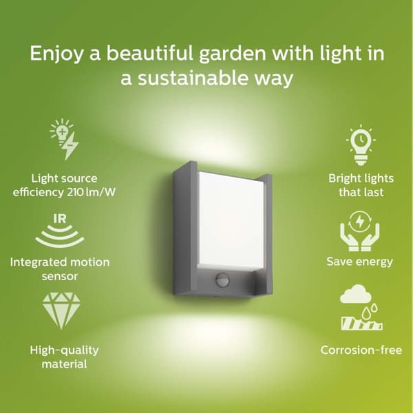 Philips Arbour Vägglampa Sensor Ultra Efficient LED  3,8W 800lm Antracit