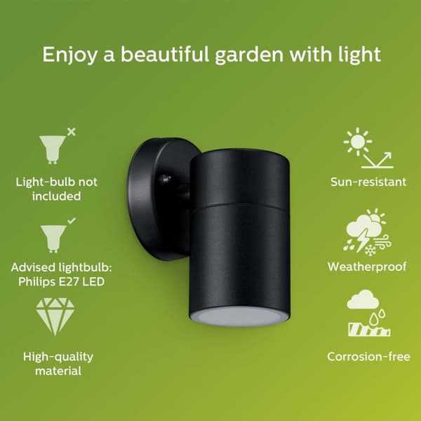 Philips Kylis Väggarmatur Downlight (GU10-sockel) IP44 Rostfritt stål Svart