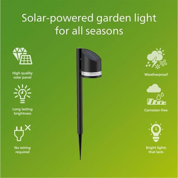 Philips Fyve Trädgårdslampa Vinklad Solcell Ultra Efficient LED 200lm Svart