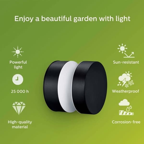 Philips Laven LED-vegglampe i rustfritt stål svart IP44 varmhvit 6W 600lm