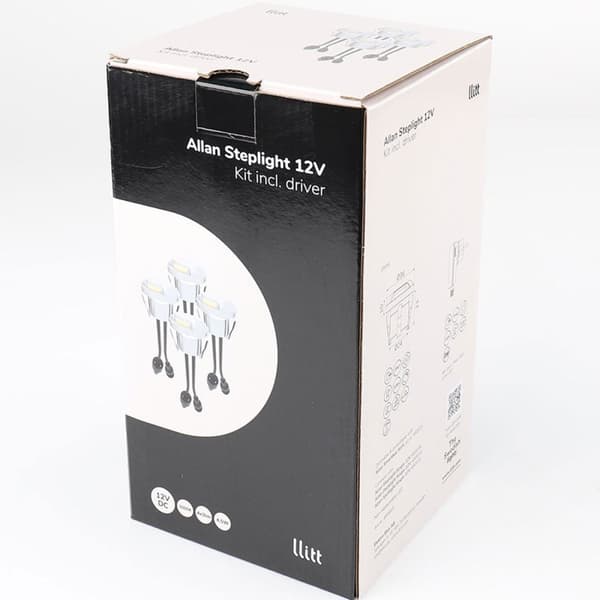 Llitt Allan Steplight-sett 4-pk inkl. strømadapter 12V 3000K 5lm IP67